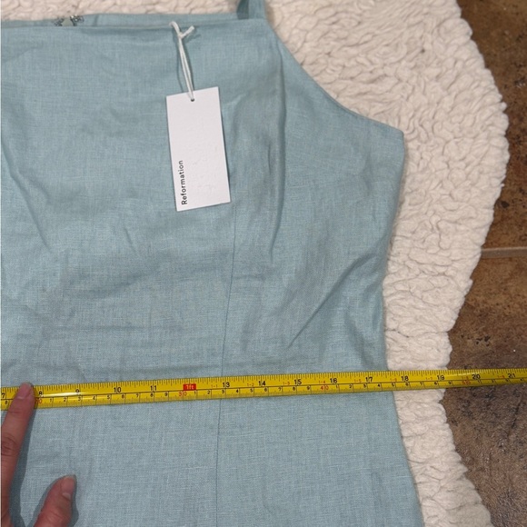 NWT Reformation Phillipa Linen Mini Dress Sz 12 Aquamarine Coastal Beach Vacatio - Picture 11 of 12